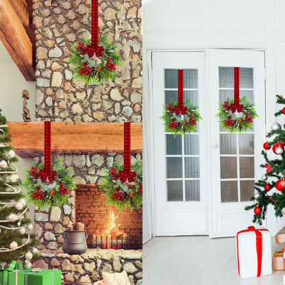 Small Christmas Wreath - 2Pcs Mini Wreaths with Red Berry Pine Eucalyptus for Kitchen Window Decor Small Farmhouse Wreaths Garland for Indoor Home Cabinet Decorations