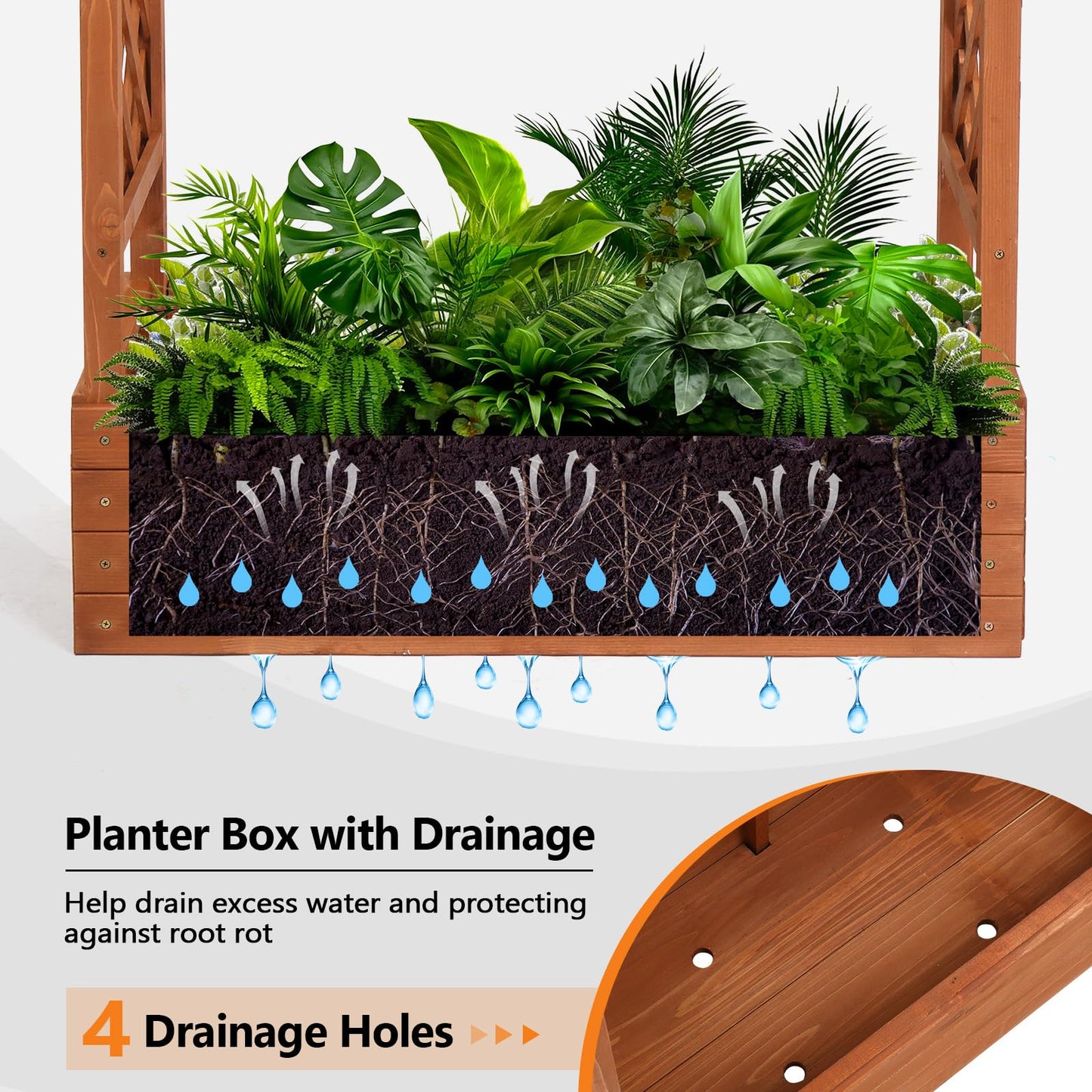 VINGLI 45 in Raised Garden Bed with Trellis & Hanging Roof, Wooden Elevated Planter Box with Drainage Holes for Outdoor Climbing Plants Vegetables Flowers, Patio Yard Balcony