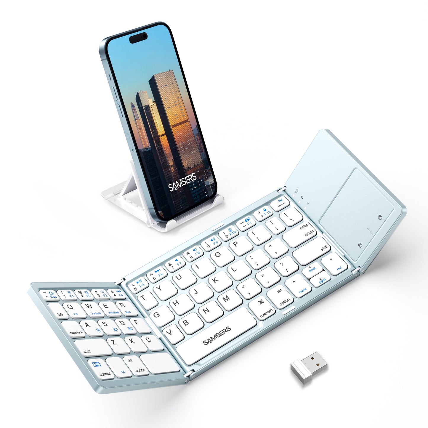 Samsers Foldable Bluetooth Keyboard with Touchpad - Portable Wireless Keyboard with Holder, Rechargeable Full Size Ultra Slim Pocket Folding Keyboards for Android Windows iOS Tablet & Laptop - Black