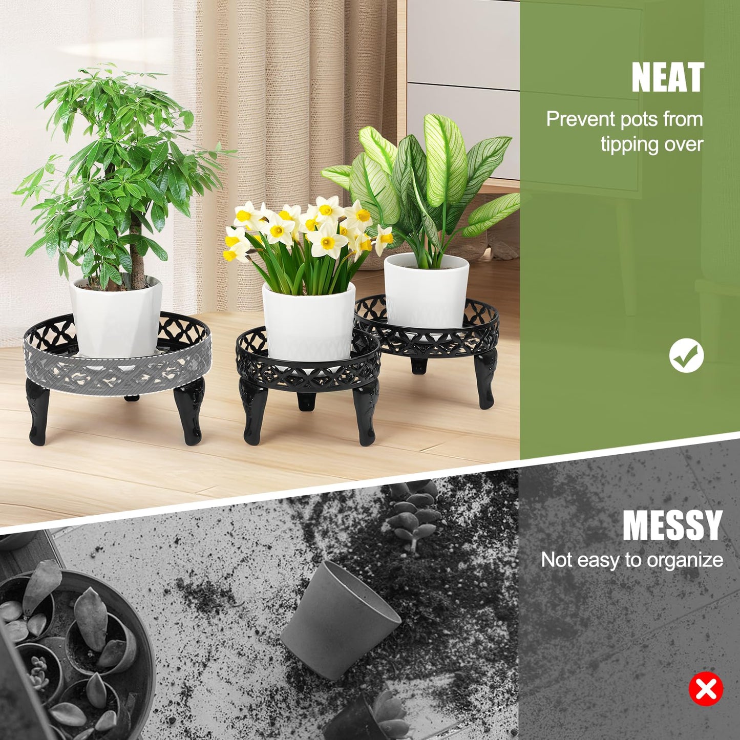 Jotboom 3 Pack Metal Plant Stands Indoor Outdoor, Heavy Duty Iron Flower Pot Stand for Multiple Plants, Rustproof Low Round Plant Holder for Garden, Patio, Home