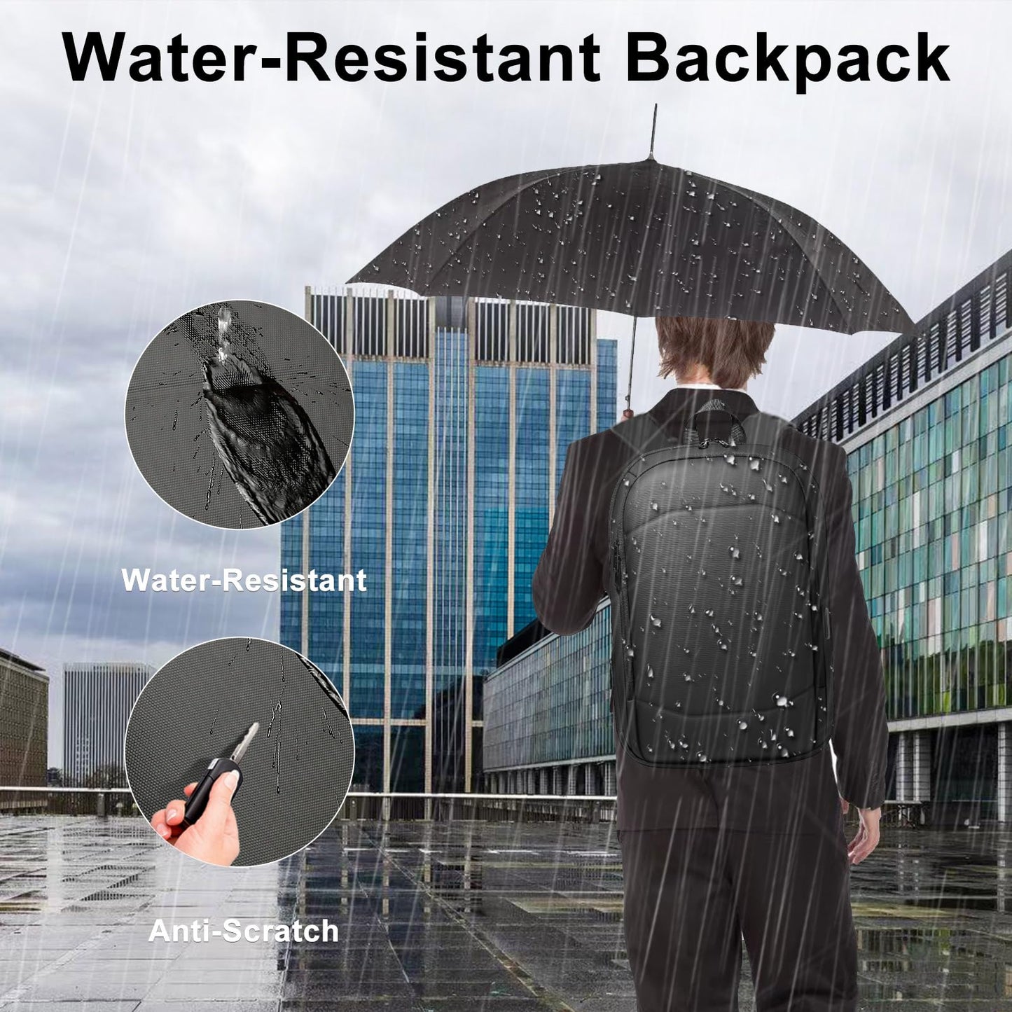 HEROIC KNIGHT Laptop Backpack, Expandable Business Travel Backpack with USB Charging Port, Water-Resistant Anti Theft Laptop Rucksack, Lightweight Computer Work Bag For Men Women, Fits 17.3 Inch-Black