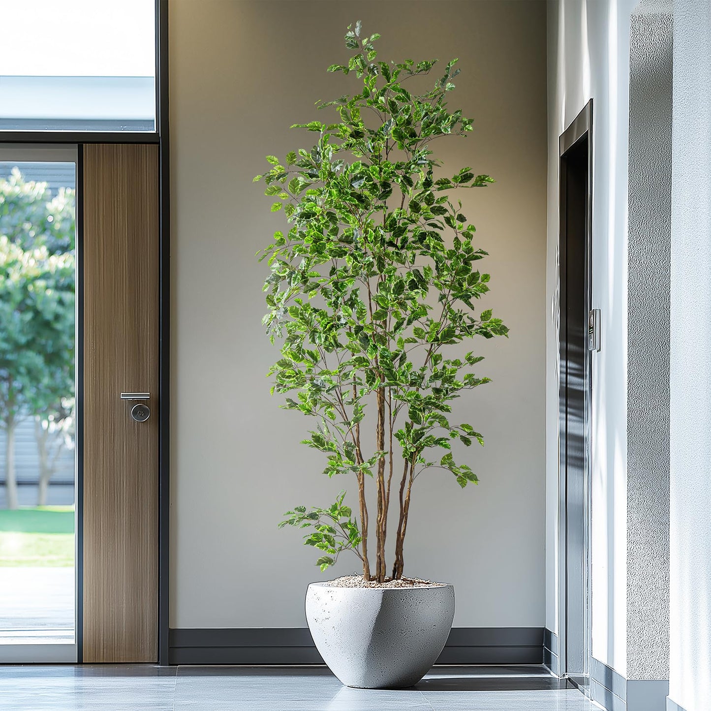 Bailikang Artificial Ficus Tree Indoor 8ft, Large Potted Faux Tree with Realistic Silk Leaves & Trunk for Home Office, Living Room Corner Decor