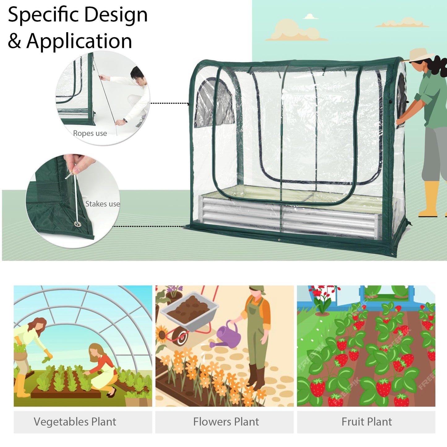 Porayhut Portable Greenhouse Cover with Raised Garden Bed,Easy Set-up 72.4" X36.6" X60.6" Gardening Flower House & Plant Sunshine Room for Protecting Plant from Cold Frost Birds & Insects