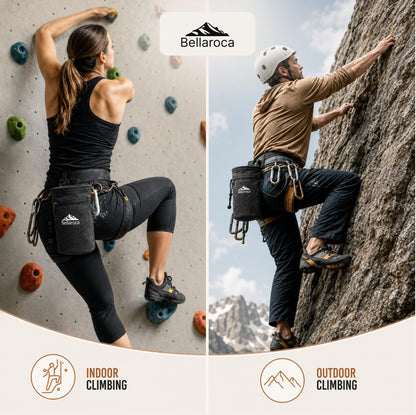 BELLAROCA® Climbing Chalk Bag with Waist Belt and Carabiner – Rigid Rim, Fleece Lining and Anti-Spill Drawstring Chalk Pouch for Rock Climbing and Bouldering