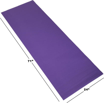 Yoga Mat - Thick Double-Sided Foam Gym and Workout Equipment - Padded Fitness Surface for Pilates with Carrying Strap by Wakeman (Purple)