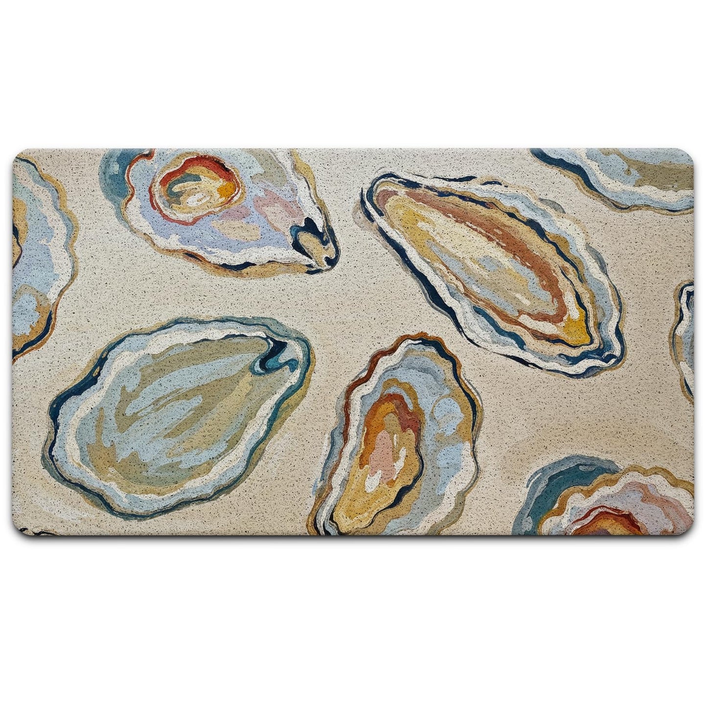 JINYO Coastal Beach Door Mat, Oyster Door Mat Indoor Outdoor Entrance Entryway Porch, Ocean Coastal Nautical Bath Mats for Bathroom, Beachy Welcome Mats, 17x30 Inch