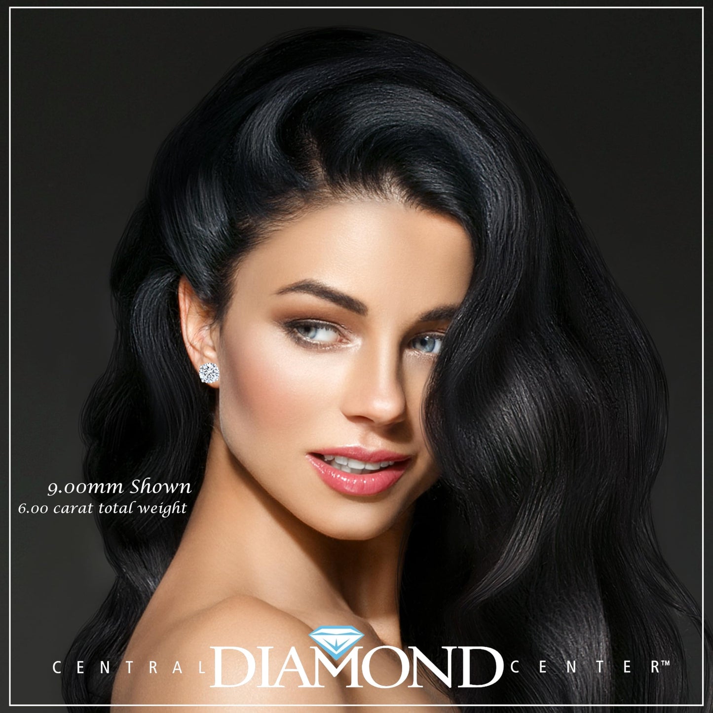 Central Diamond Center Round Simulated Diamond Stud Earrings Hypoallergenic Metal & Sterling Silver CZ - 9.00mm (6.00cttw) Rose