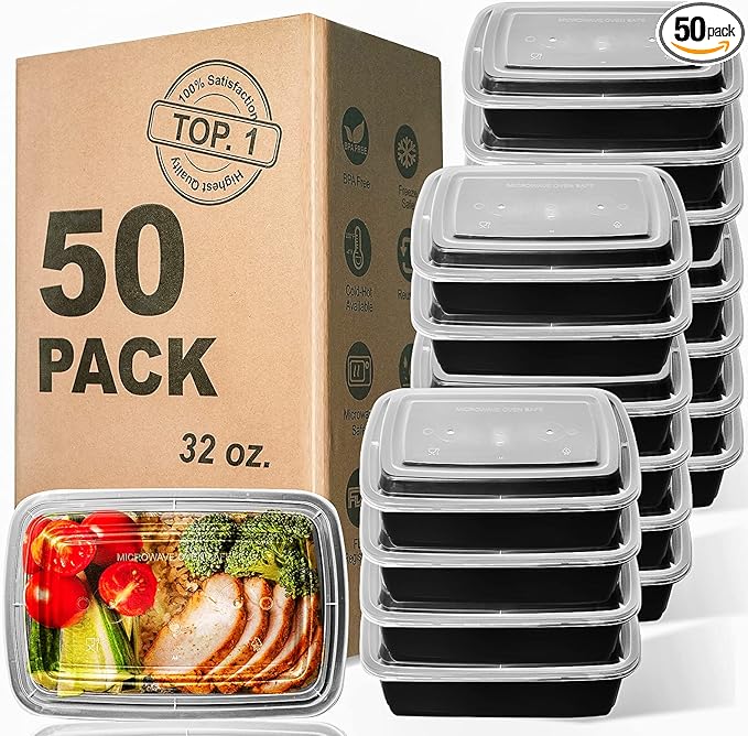 WGCC Meal Prep Containers, 32OZ 50 Pack Extra-thick Food Storage Containers