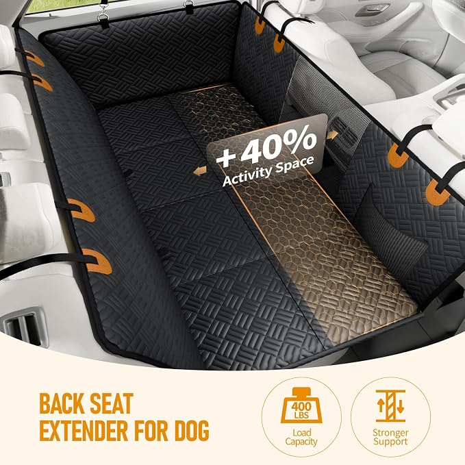 PROZAR Dog Car Seat Cover for Back Seat, Hard Bottom Back Seat Extender, Back Seat Pet Cover for Dogs -Supports 400lbs, Waterproof Heavy Duty Scratch Dog Hammock for Midsize Cars & Compact SUV, 53.5in