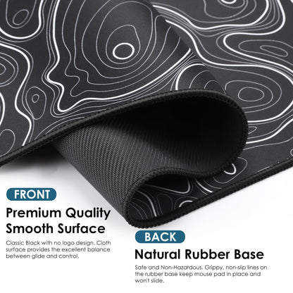 Topographic Map Waterproof Mouse Pad - Extended Contour Mouse Mat for Home and Office, Large Gaming Mousepad Laptop Keyboard Mat with Non-Slip Rubber Base, Stitched Edges (31.50"x11.81"x0.12")