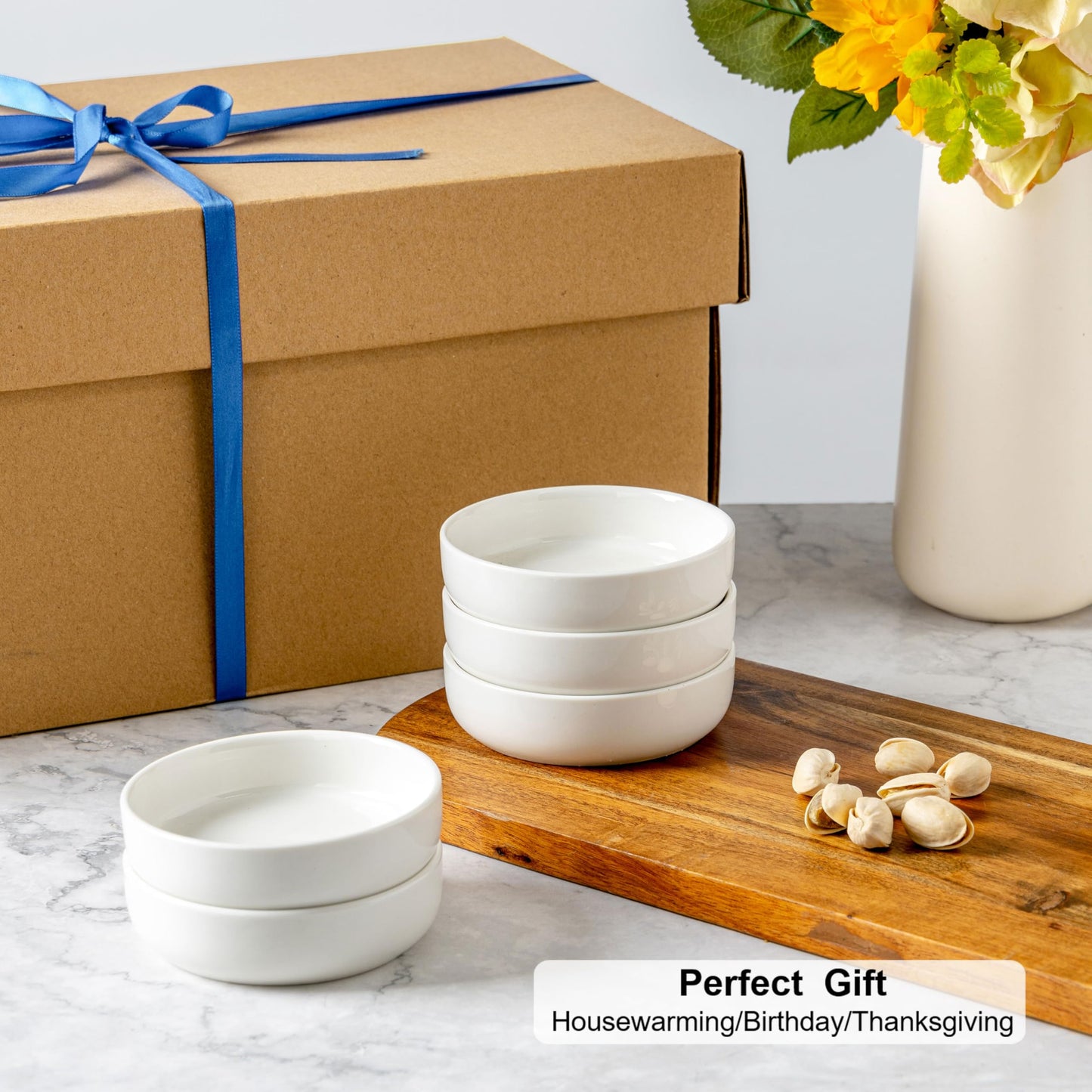 Dipping Bowls Set of 4, 2462°F High-Fired Ceramic Small Bowls for Dips, Olive Oil & Sauce, Elevates Table Setting, Idea for BBQ,Afternoon Tea,Entertaining,Housewarming & Holiday Gifts, White