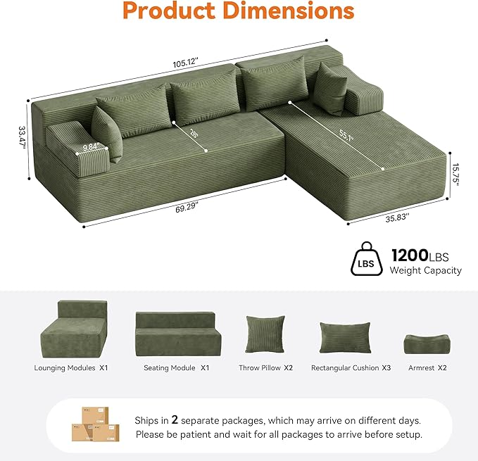 MONVANE 106" Cloud Sectional Couch