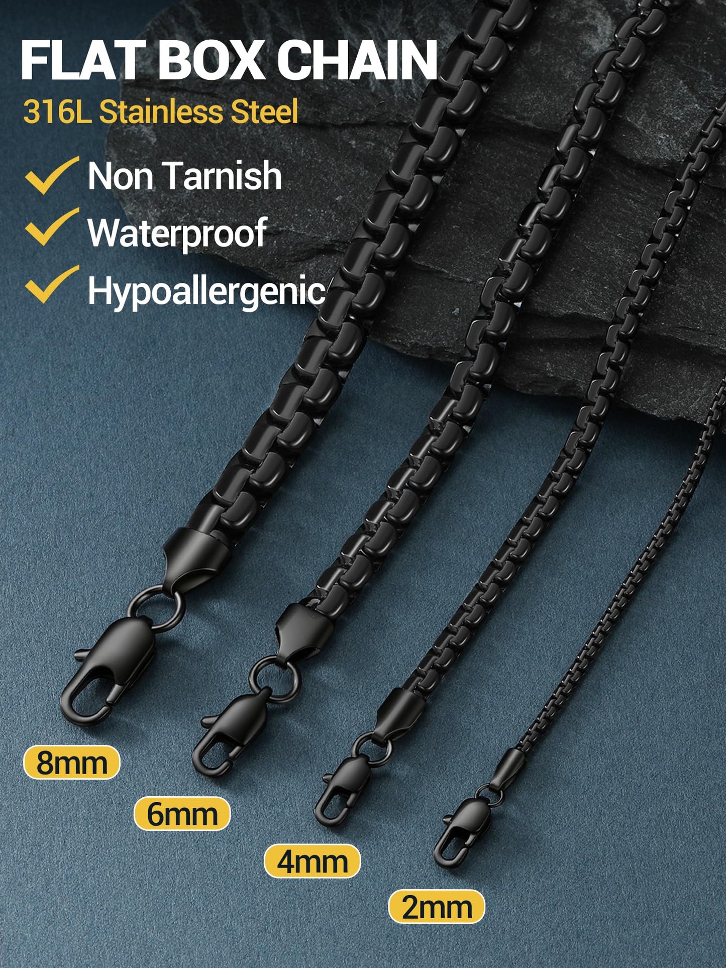 PROSTEEL Flat Link Chain Layering Necklace Mens Jewelry Minimalist Chain Statement Black Necklace for Men