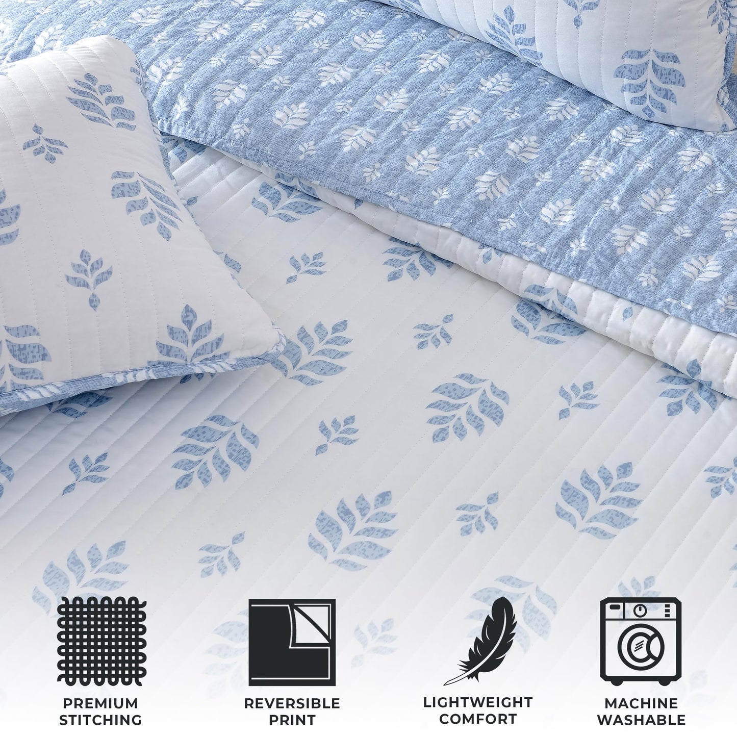 Great Bay Home Floral King Quilt Set with Shams, French Floral Bedding Set, All-Season, Lightweight Bedspread. Reversible, Farmhouse Bedding. (King, Colette)