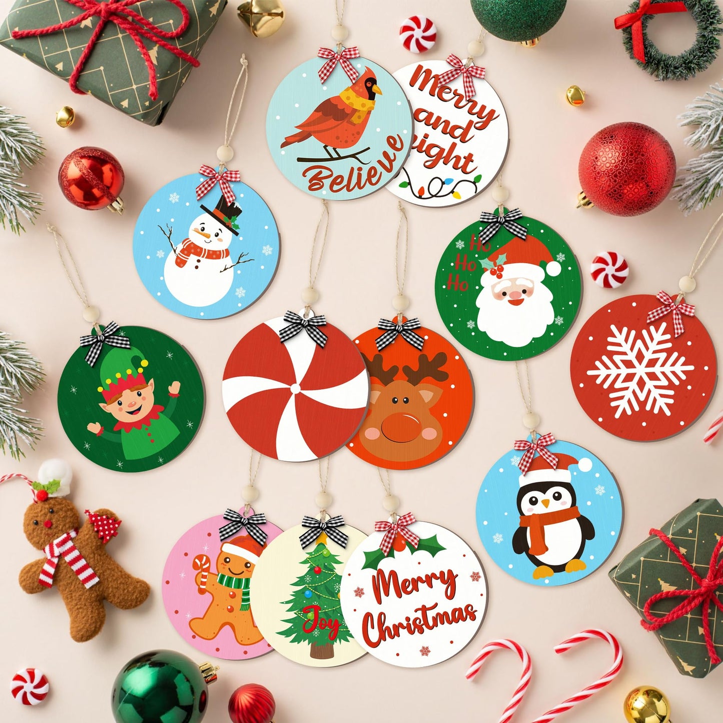 CJiangpo Christmas Gift Card Holder - 12Pcs Wooden Funny Christmas Money Holder Ornament for Cash Gift Card Sleeves Santa Snowman Hanging Decor Xmas Holiday Party Supplies Stocking Stuffers