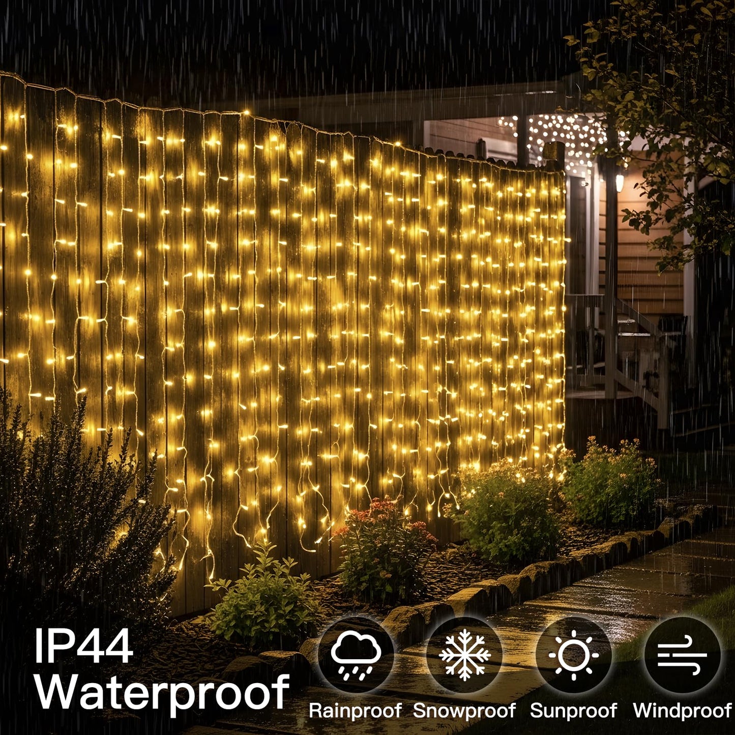 suddus Curtain Lights for Bedroom, 300 Led 9.8x9.8ft Curtain Lights for Backdrop, Curtain String Lights for Christmas, Dorm, Wall, Backdrop, Window, Wedding, Party, Birthday, Warm White（Plug in）