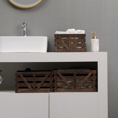 LYDWOO8D Nested Wooden Storage Crates Set of 3 (L,M,S),Farmhouse Decorative Boxes with Handles for Home Organization & Display