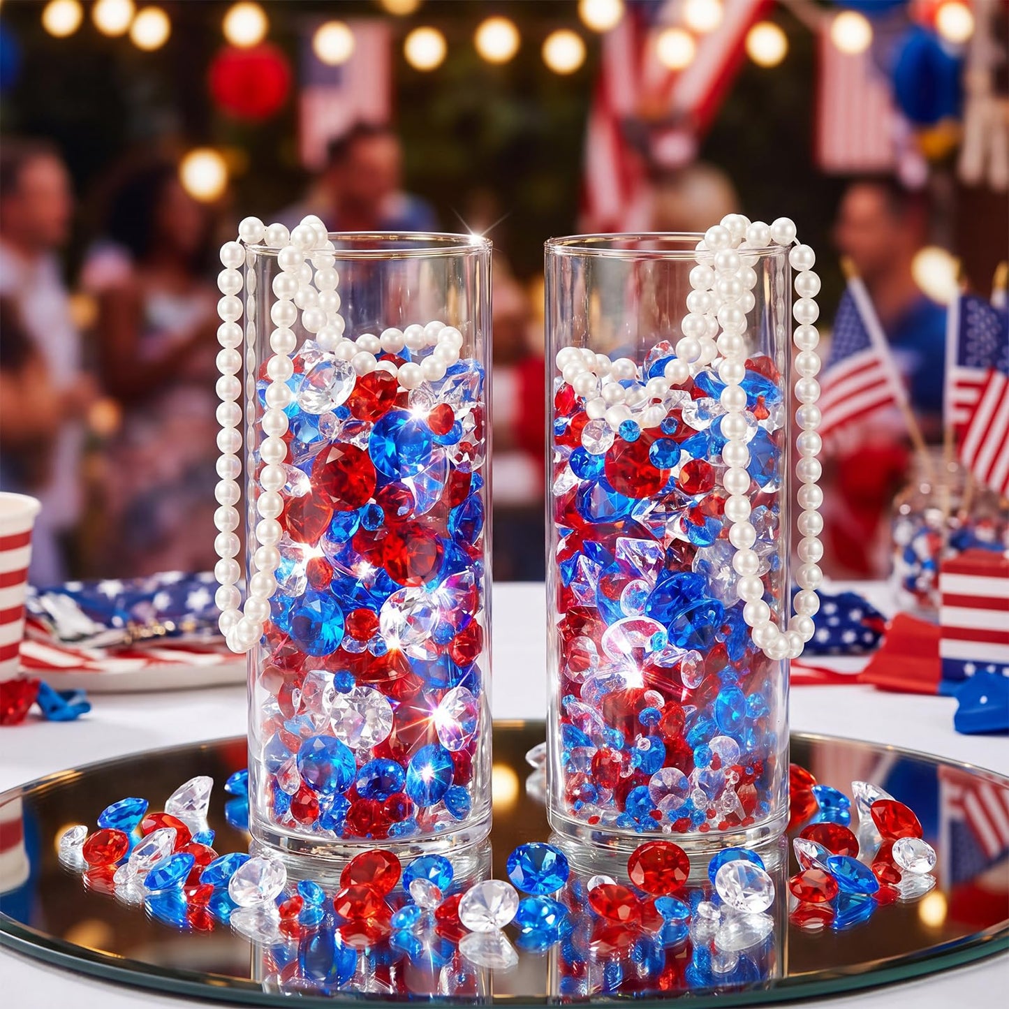 Hicarer 800 Pieces Red Clear Blue Diamond Decorations Patriotic Acrylic Diamond Table Scatter Crystals for 4th of July Independence Day 250th Anniversary USA Birthday DIY Crafts Home Party Decorations