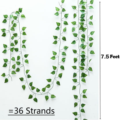 GreeneryVine 270 Feet 36 Pack Fake Greenery Hanging Garland, Artificial Ivy Leaf Plants, Vine Leaves, Flowers Foliage for Bedroom Garden Wall Decor