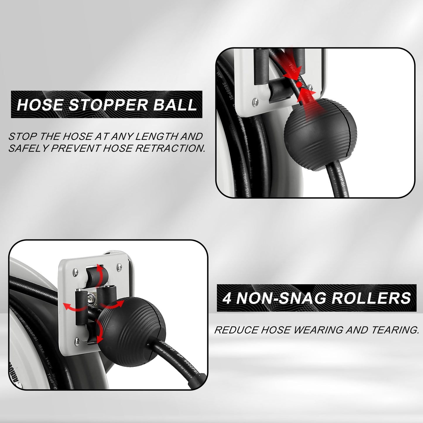 Tool Daily Retractable Pressure Washer Hose Reel 60 FT x 1/4”, Heavy Duty Power Washer Hose Reel 3600 PSI, Auto-Rewinding, Wall/Floor Mounted