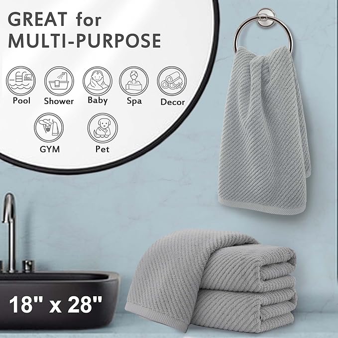 VOOVA & MOVAS Grey Hand Towels for Bathroom, Large 18" x 28"