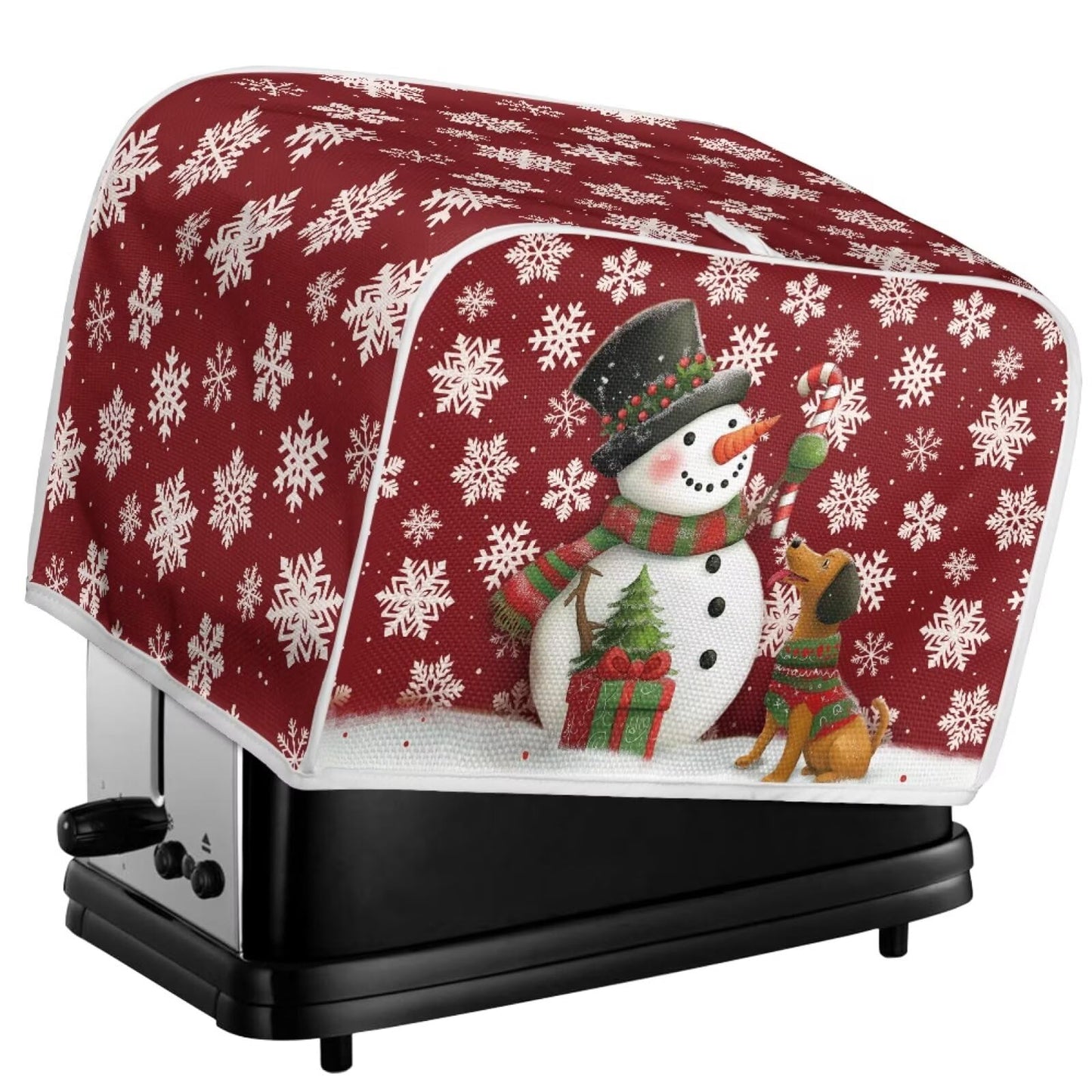 ASQVTIFE Christmas Snowman 4 Slice Toaster Cover Christmas Kitchen Decor Cute Dog Toaster Covers 4 Slice Wide Slot Toaster Oven Covers for Kitchen Counter Foldable Accessories