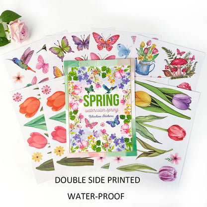 83 PCS Summer Window Clings Spring Flower Window Stickers Decorations for Glass Windows, Easter Tulip Butterfly Flower Window Decals