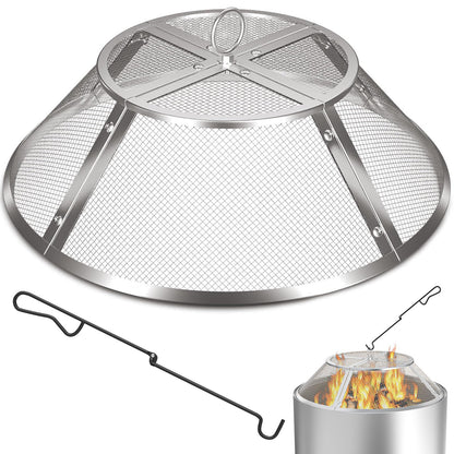 Fire Pit Spark Screen for Solo Stove Bonfire Yukon Accessories, 27 Inch Yukon Shield for Solo Stove Accessories, 304 Stainless Steel Detachable Mesh Fire Pit Spark Protector with Grill Function