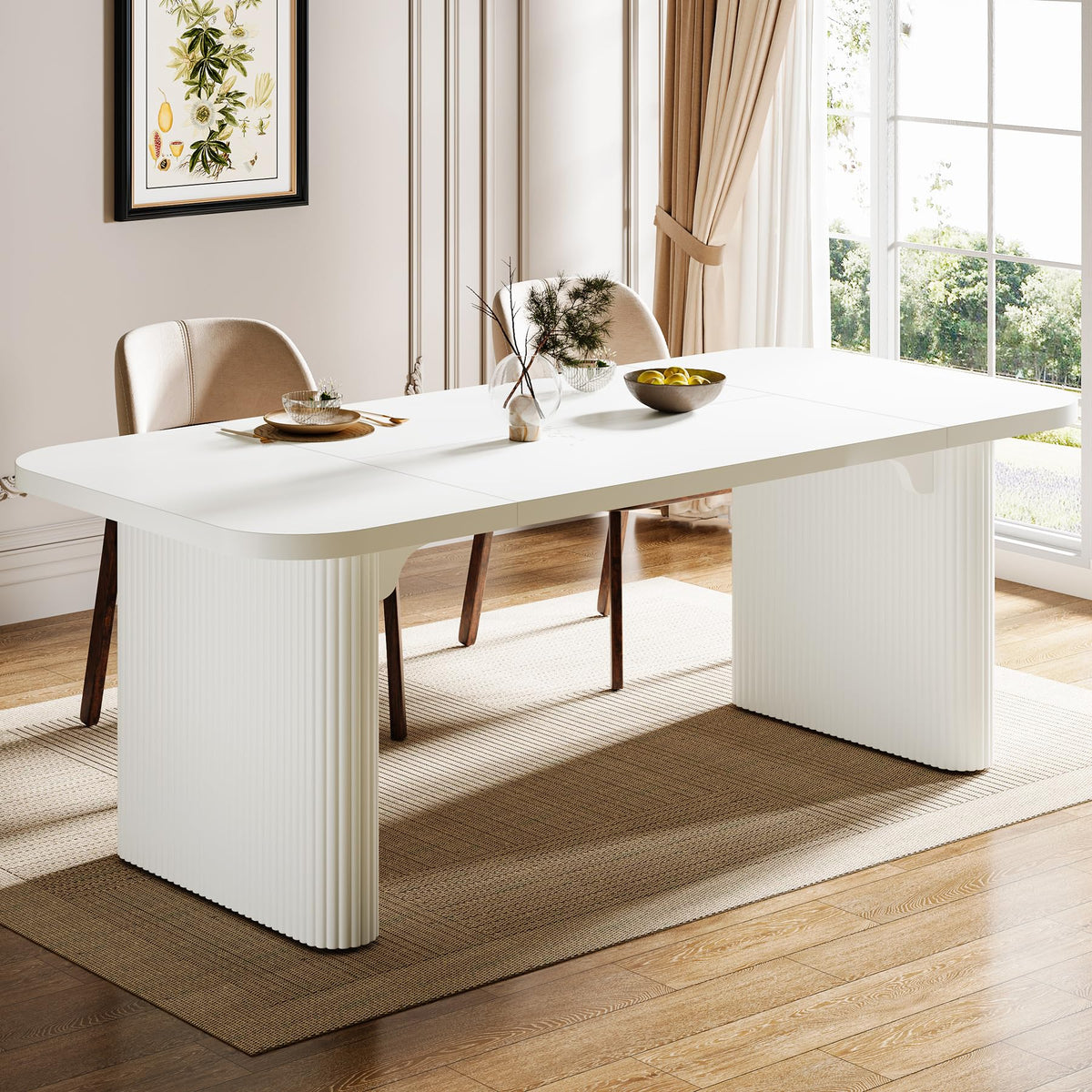 Tribesigns Modern Dining Table for 6 People, 62-Inch Wood Kitchen Table with Double Robust Pedestal, Large Rectangle Wooden Dinner Table for Dining Room (White)