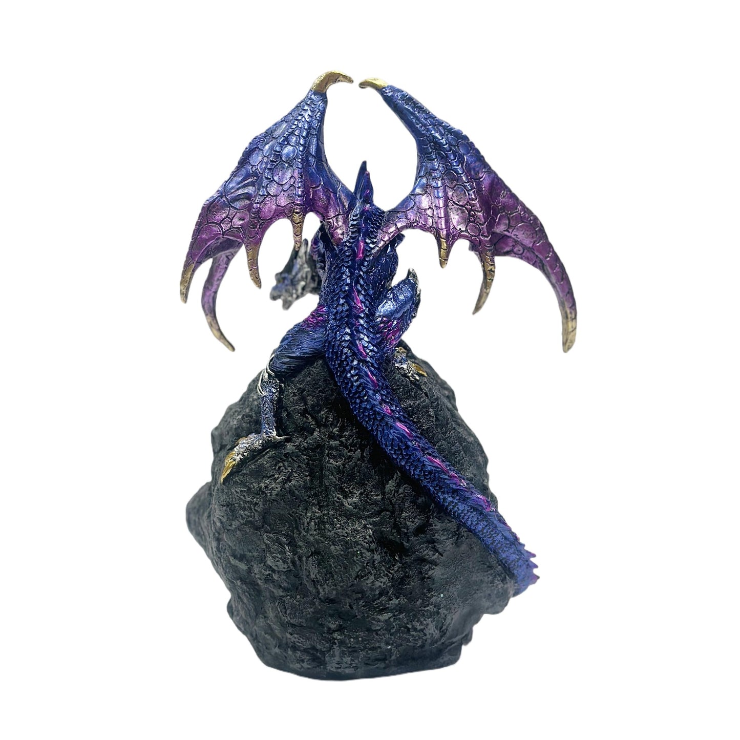 Nature's Mark 9.84-Inch Purple Dragon on Geode Figurine - Metallic Iridescent Guardian Dragon with Baby Hatchling in Crystal Cave - Fantasy Mythical Decor Statue for Home or Office