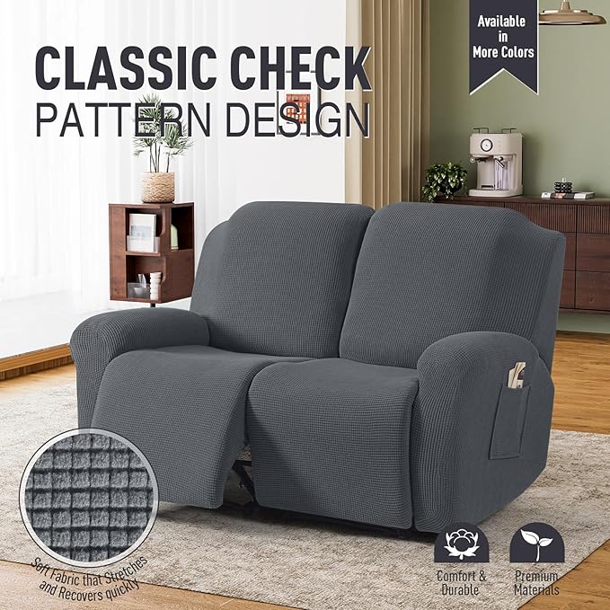 TAOCOCO Recliner Loveseat Slipcover, 6 Pieces Dual Recliner Sofa Covers