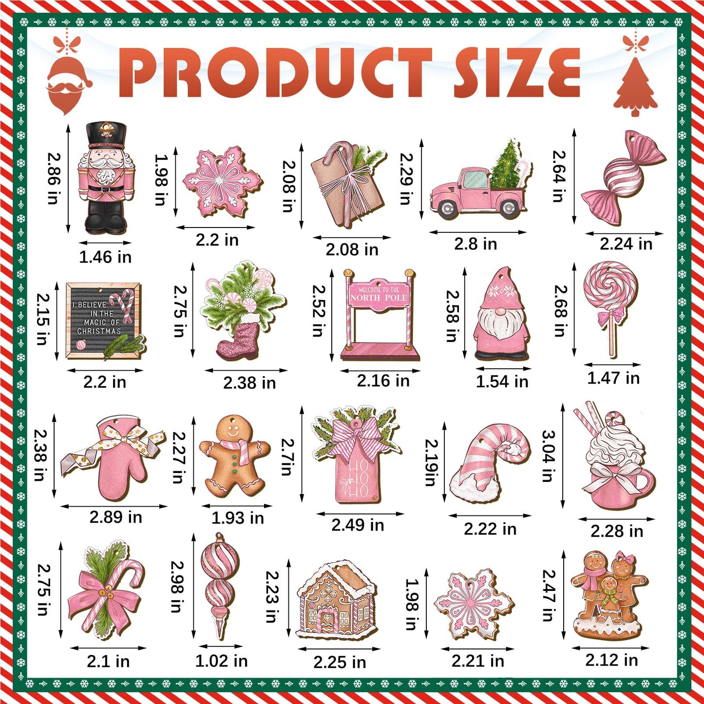 Huwena 40 Pcs Christmas Wooden Ornaments Winter Decorations for Xmas Tree Gingerbread Nutcracker Snowman Gnome Wood Cutouts for Small Tree Wreath Decor(Pink Pastel,Nutcracker & Gingerbread)