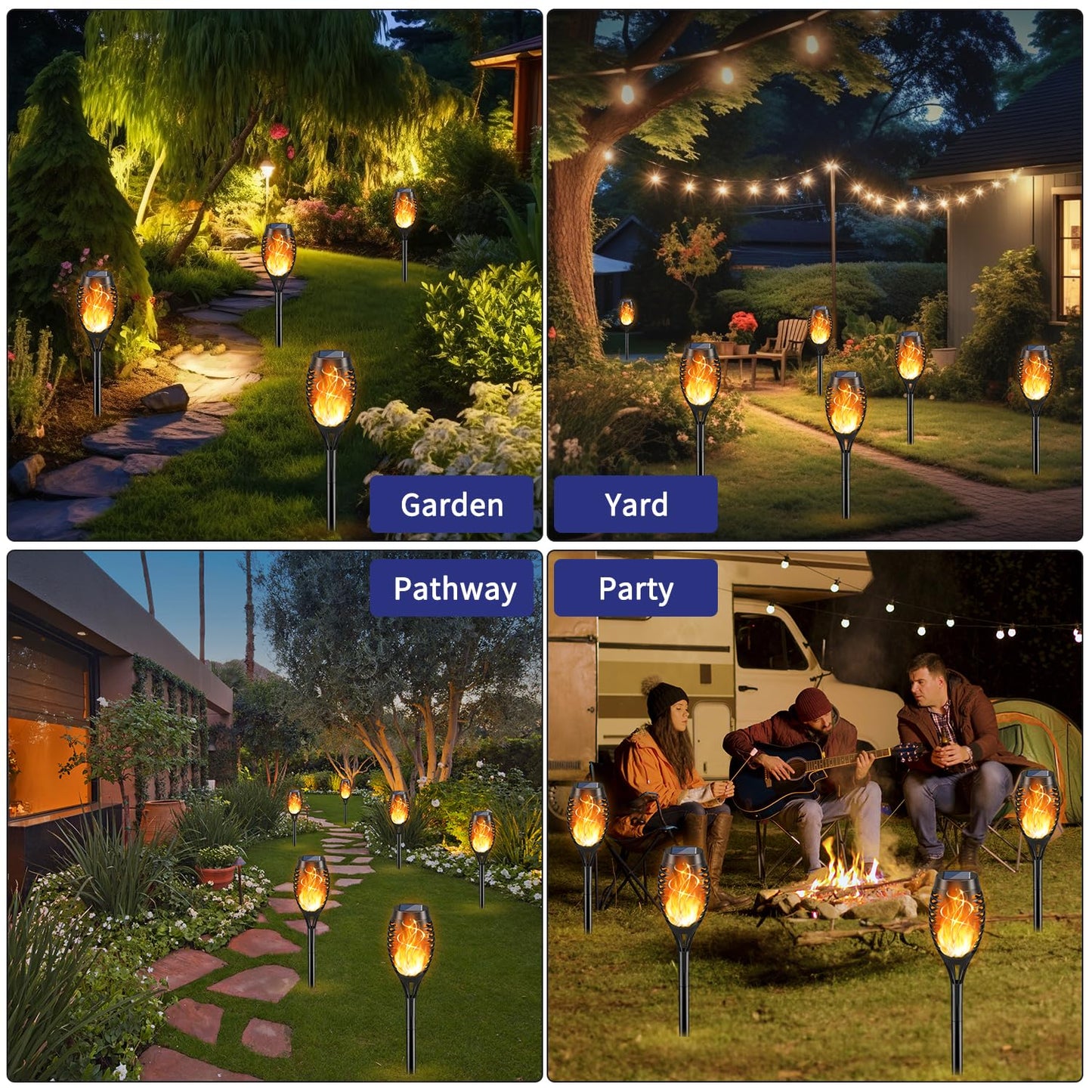 KYEKIO Solar Torch Light with Flickering Flame, 12Pack Solar Lights Outdoor, Solar Garden Lights Outdoor Waterproof, Luces Solares para Exteriores, Outside Lighting for Pathway Yard Patio Decorations