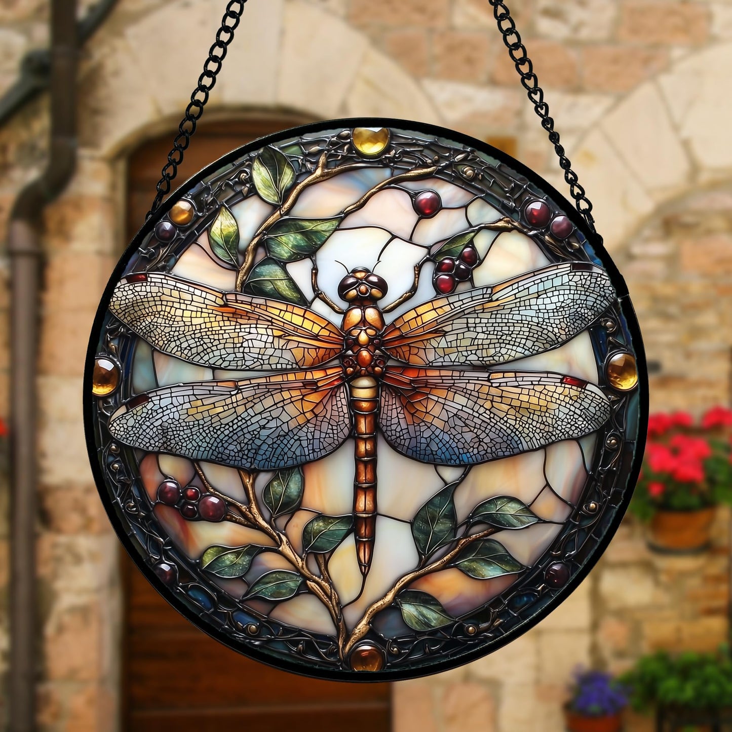DASTOLL Stained Glass Window Hanging - Dragonfly Plant Suncatcher Ready to Hang Window Doors Home Decoration, Christmas, Mother's Day Birthday Gifts for Women, Men, and Mom11.8x11.8 in