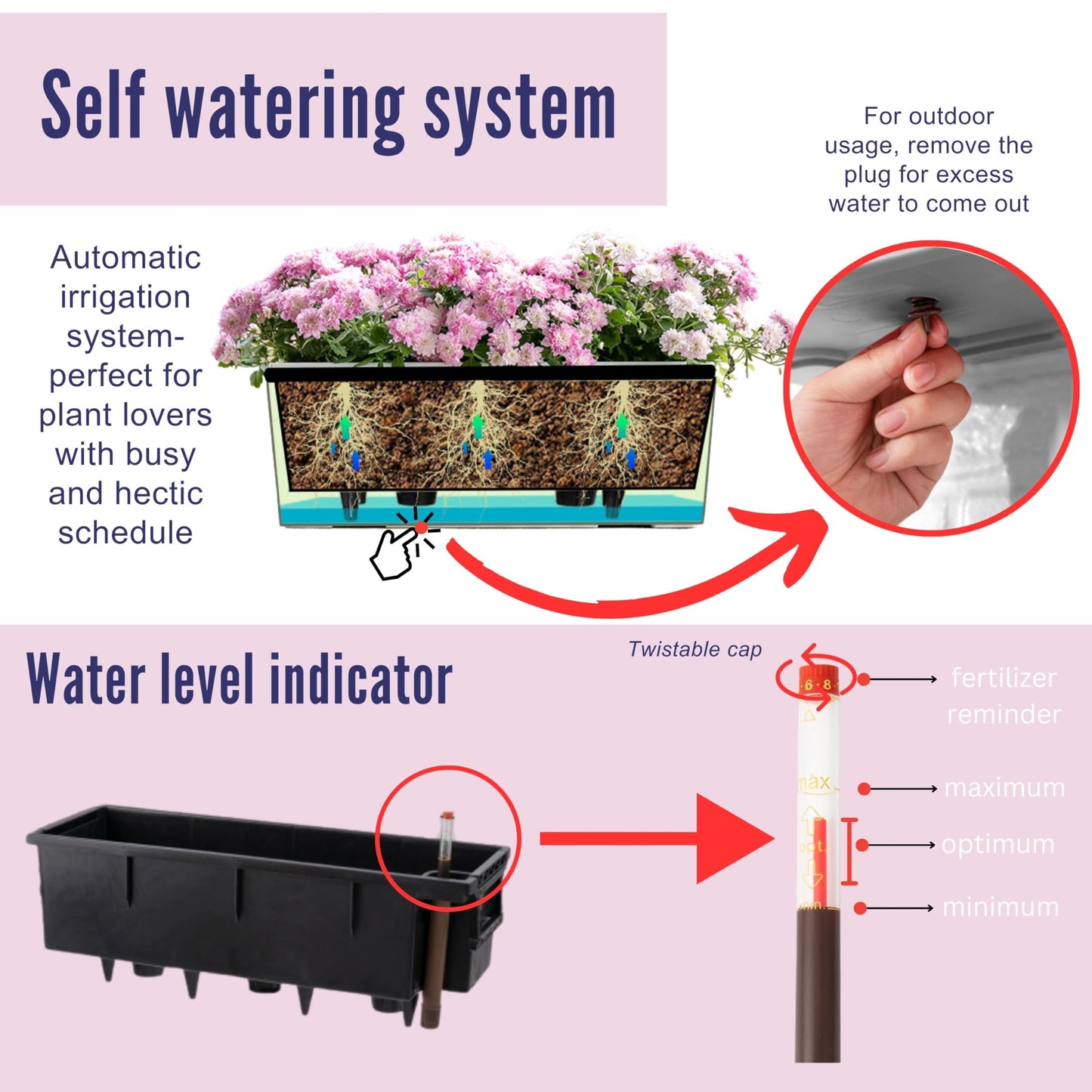 LaLaGreen Deck Railing Planter Box (20 Inch, 4 Pack) Brown Rectangular Window Flower Boxes with Bracket, Self Watering System Hanging Planter Box for Outdoor Plant Container Herb Rail Fence Balcony