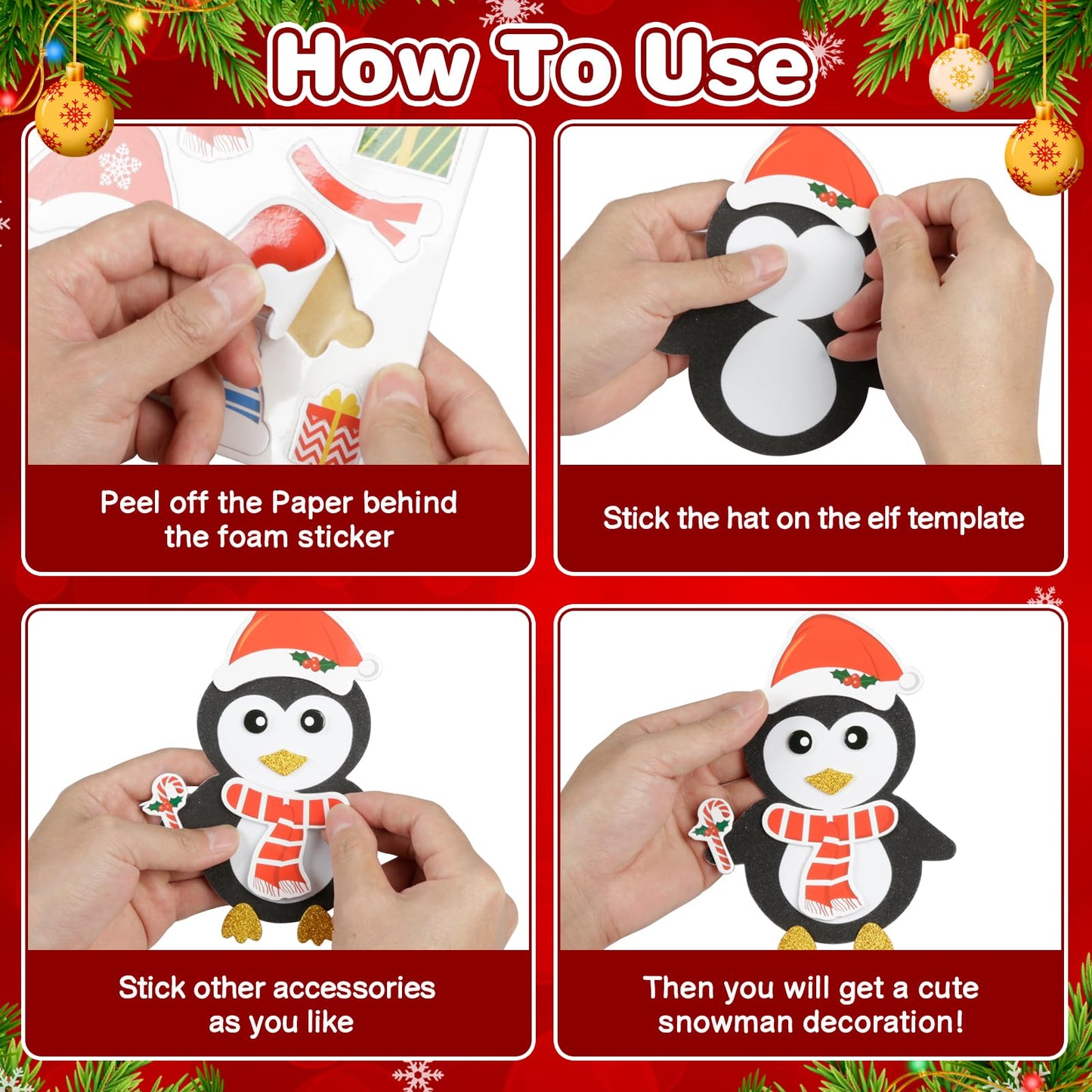 Fennoral 12 Pack Penguin Crafts for Kids Make You Own Penguin Foam Christmas Ornaments DIY Arts and Crafts for Kids Girls Boys Chirstmas Party Supplies Winter Xmas Tree Decoration