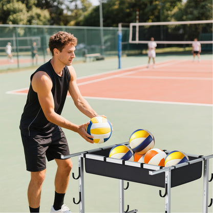 MR Volleyball Equipment Cart, Heavy-Duty Volleyball Gear Storage Trolley with 4 Removable Baskets & Lockable Wheels, Portable Volleyball Cart for Balls, Pads, Nets & Training Aids