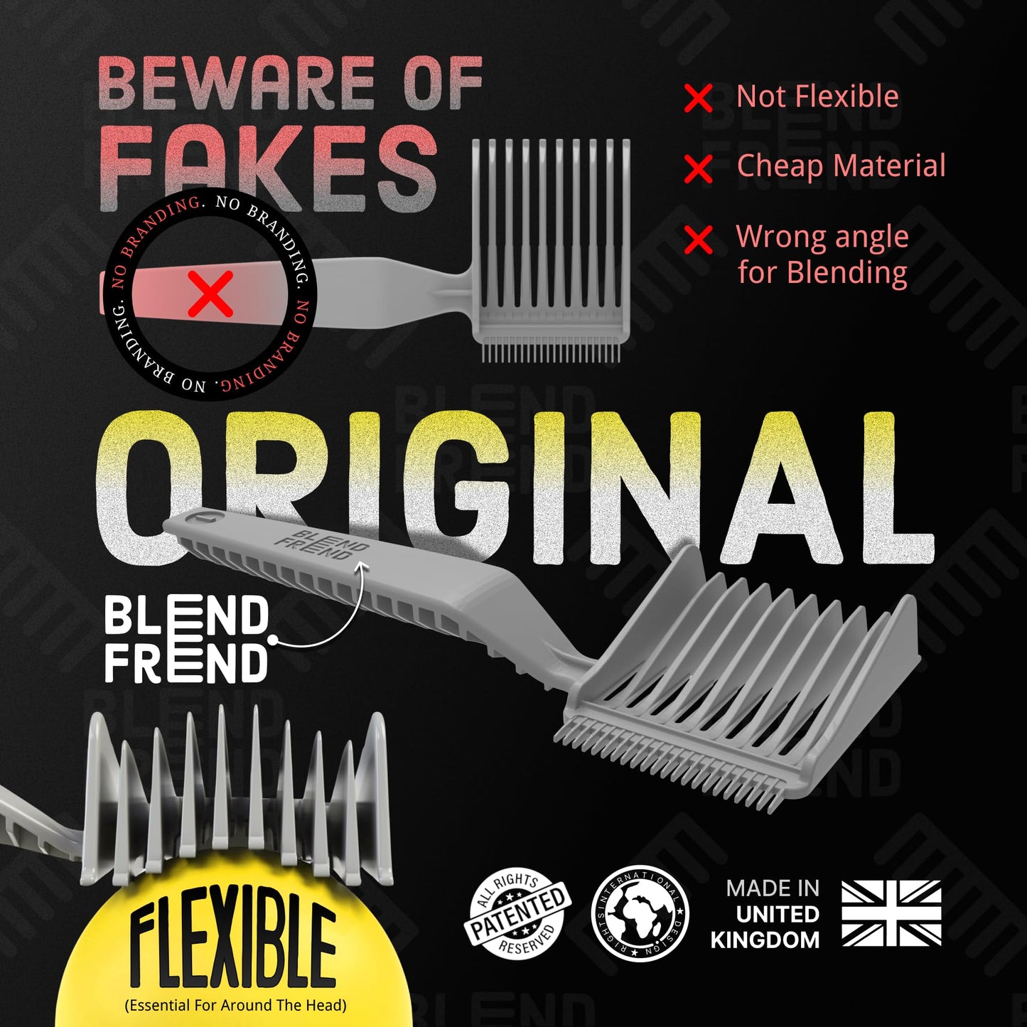 Blend Frend Original Hair Clipper Comb Right Handed – Grade 1 (3mm) | Perfect Blending Comb for Home Users & Novice Barbers | Fits All Clipper Brands | UK-Made