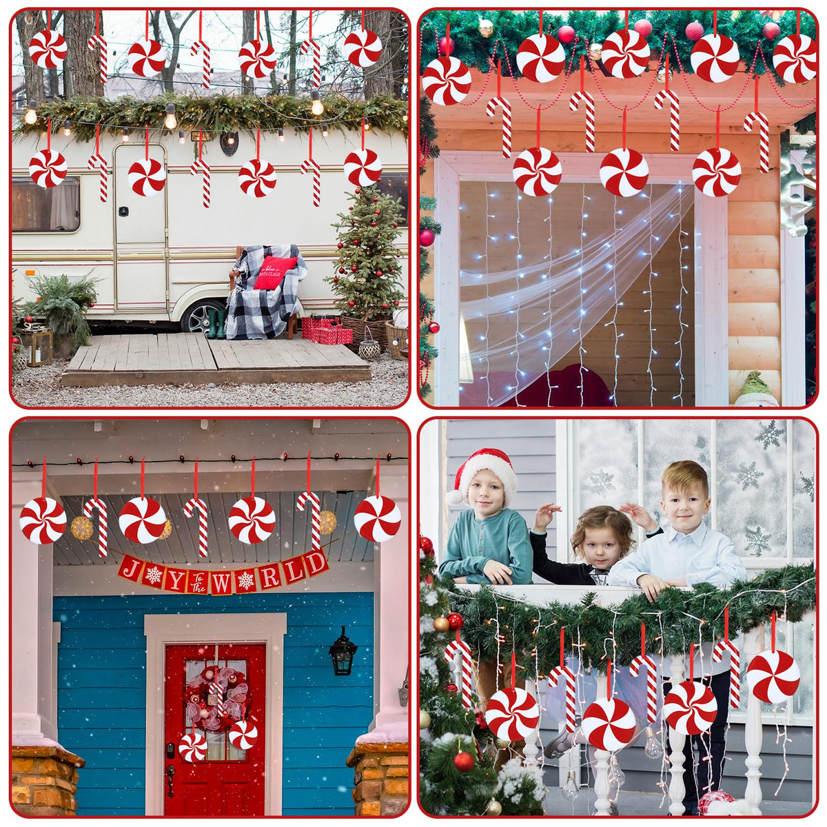 Soaoo 30 Pcs Outdoor Christmas Candy Cane Decorations Hanging Peppermint Christmas Yard Signs Double Sided Lawn Decorations Plastic Outside Hanging Yard Decor for Xmas Tree Porch Home