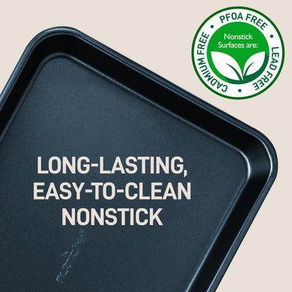Nutrichef Non-Stick Cookie Tray Set- 2-Piece, Easy Clean, Stackable Cookie Sheets, Dishwasher Safe, Oven Safe, PFOA Free, Non-Toxic Bakeware, Perfect for Baking & Roasting- Blue