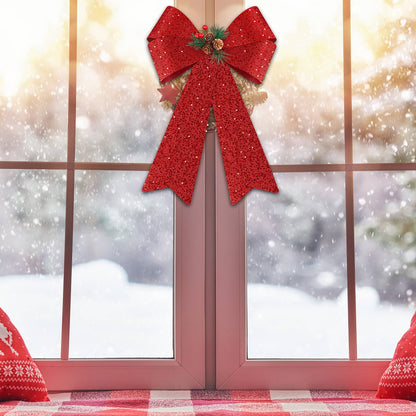 MCEAST 2 Pack Red Christmas Bows 12 x 18 Inches Xmas Wreaths Garland Bows with Pinecones for Christmas Tree Ornaments Sets Indoor Outdor Decoration
