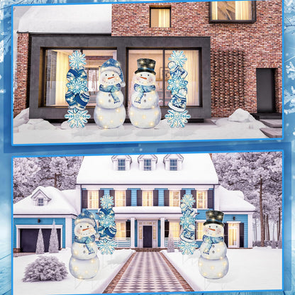 Bencailor 4 Pcs Winter Outdoor Decorations Snowman Snowflake Yard Signs with Stakes Christmas Garden Signs with LED Light Xmas Holiday Large Yard Decor for Home Lawn Party Favor Supplies(Winter Style)