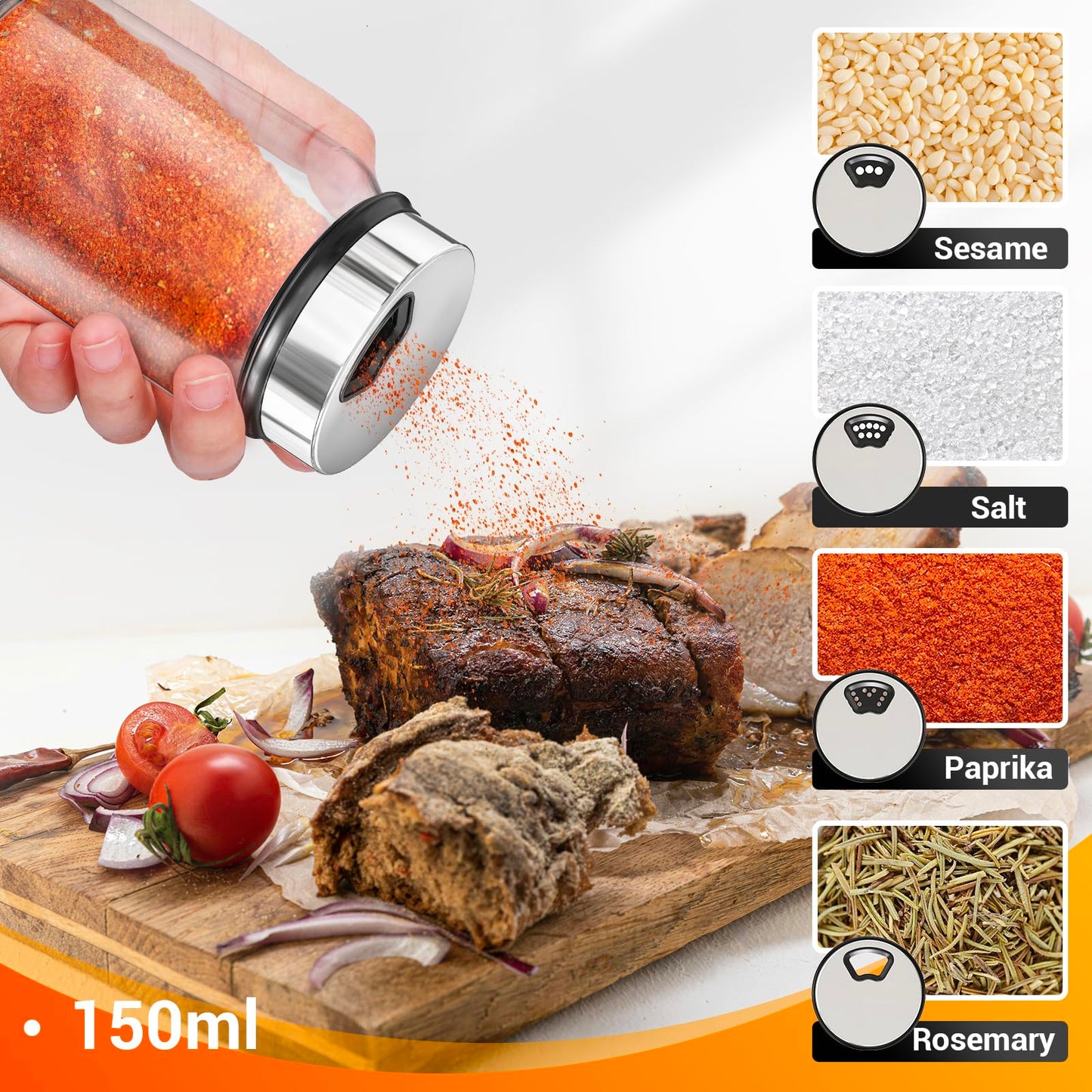 Segarty Spice Jars with Label, 3 Pack 5 oz Empty Glass Spice Jar with Shaker Lids, Salt and Pepper Shakers Set with 136 Stickers, 1 Chalk Marker, 1 Brush, Seasoning Bottles with Ajustable Holes
