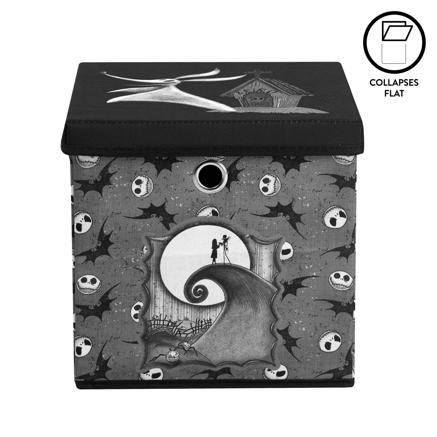 The Nightmare Before Christmas Collapsible Storage Cube with Removable Lid,10"x10"x10" Fabric Organizer Bin for Essentials
