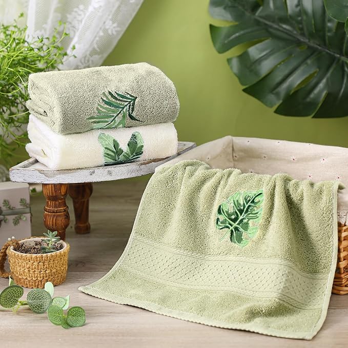 3 Pcs Sage Green Hand Towels Tropical Bathroom Decor Farmhouse Embroidered Sage