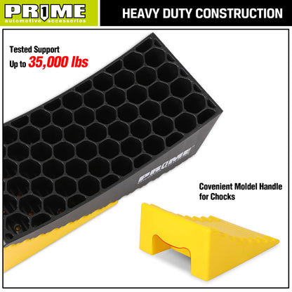 PR1ME RV Leveling Blocks, Heavy Duty Camper Leveler Kit, 2 Pack Curved RV Levelers with Anti-Slip Mats & Wheel Chocks, Faster Leveling System for Travel Trailer, Motorhome & Dual Axles
