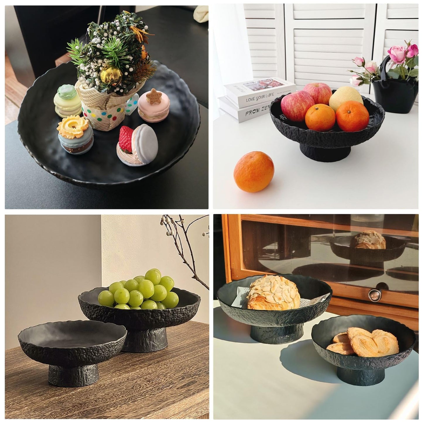 BZCWHWY Glass Fruit Bowl for Kitchen Counter, Black Pedestal Bowl, Large Footed Serving Bowl, Decorative Bowls for Centerpiece Home Decor, Modern Fruit Holder (Large 10.4 Inch)