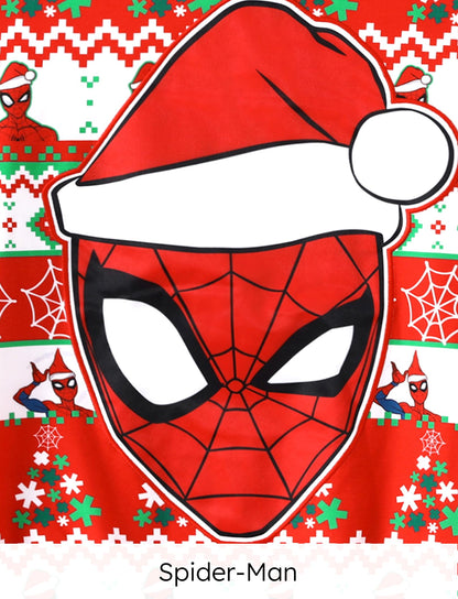 Marvel Family Sweatshirt Tops, Spider-Man Christmas Print Long Sleeve Casual Style Winter Pullover, Holiday Look Women Regular Fit, Red Sizes Medium