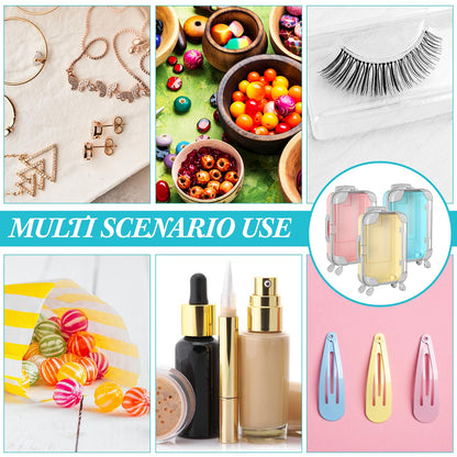 Honeydak 3 Pcs Mini Plastic Suitcase False Eyelashes Tray Luggage Trolley Candy Box Clear Suitcase Packaging Case Party Favor Box for Jewelry Cosmetic Hairpins Storage (Pastel Color,7 x 3.7 x 2 Inch)