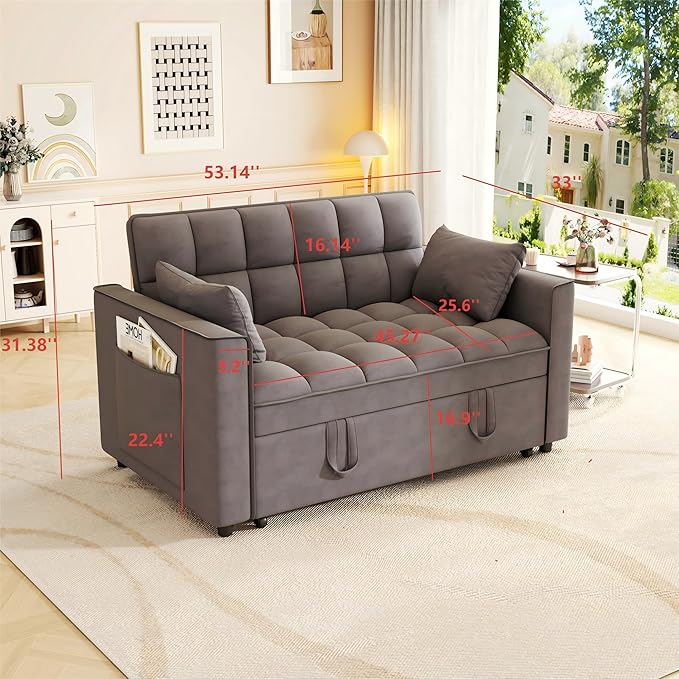3-in-1 Convertible Sleeper Sofa Bed, 55 inch Small Couch